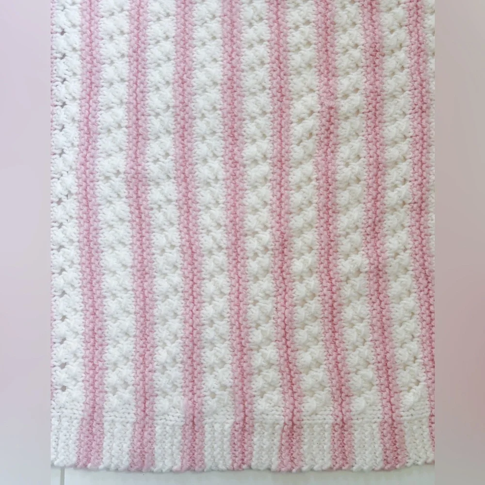 Pink White Crochet Baby Afghan Handmade Cottage Core Barbiecore Nursery